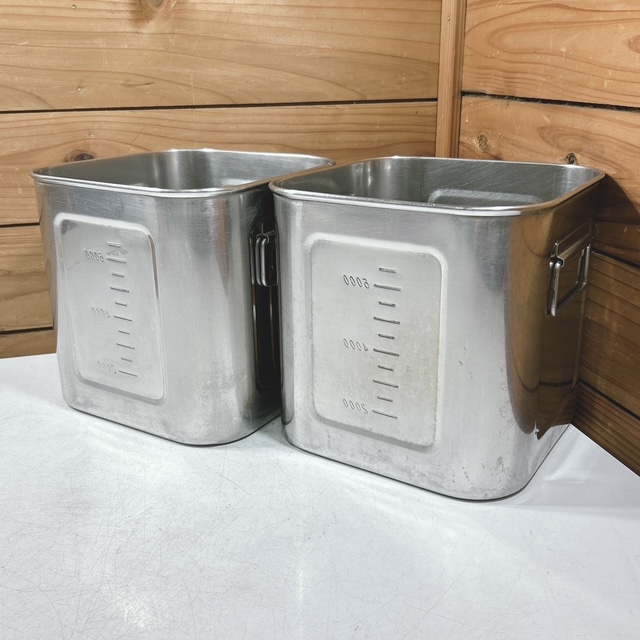 【中古】YUKIWA/ユキワ 三宝産業 ステンレス 深型角キッチンポット SIZE:21 持ち手付き 目盛付き 2点セット