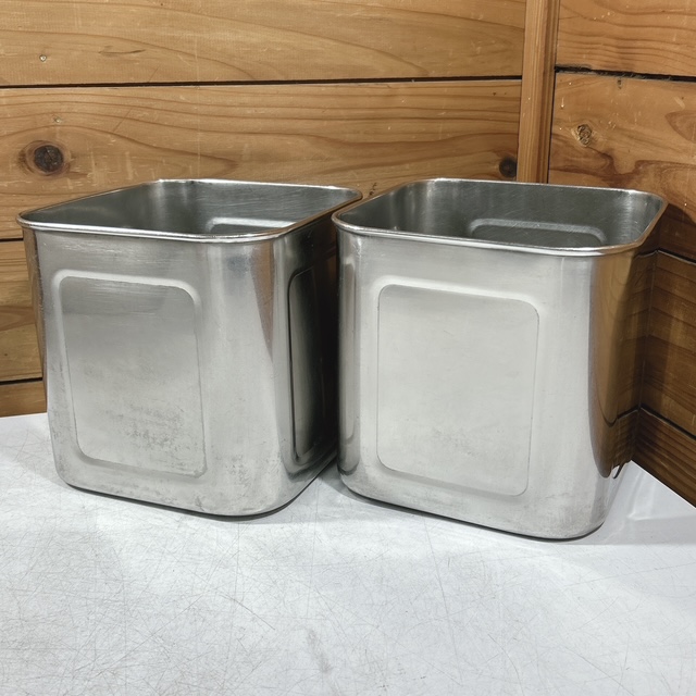 【中古】ステンレス 深型角キッチンポット 調理器具 18cm （蓋無し） 2点セット ※メーカー不明