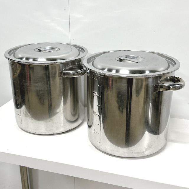 【中古】AG/アカギ 18-8 ステンレス 寸胴鍋 ストックポット 30cm 約20L φ300×H300(mm) 持ち手 目盛 蓋付き 2点セット