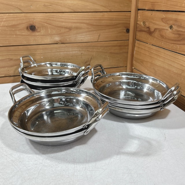 【中古】業務用 寄せ鍋 両手鍋 持ち鍋 火鍋 ステンレススチール IH対応 φ210×H45(mm) 21cm 8枚セット
