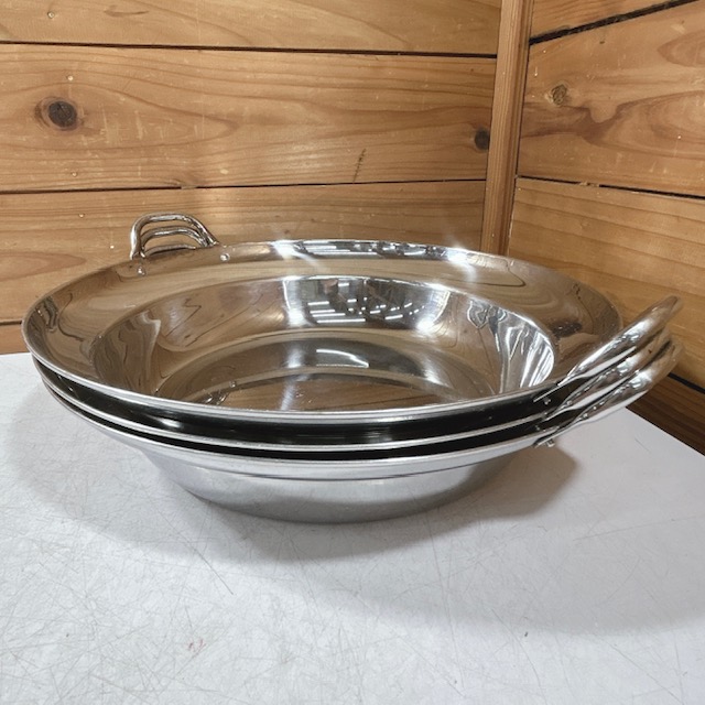 【中古】業務用 寄せ鍋 両手鍋 持ち鍋 火鍋 ステンレススチール IH対応 φ330×H70(mm) 33cm 3枚セット