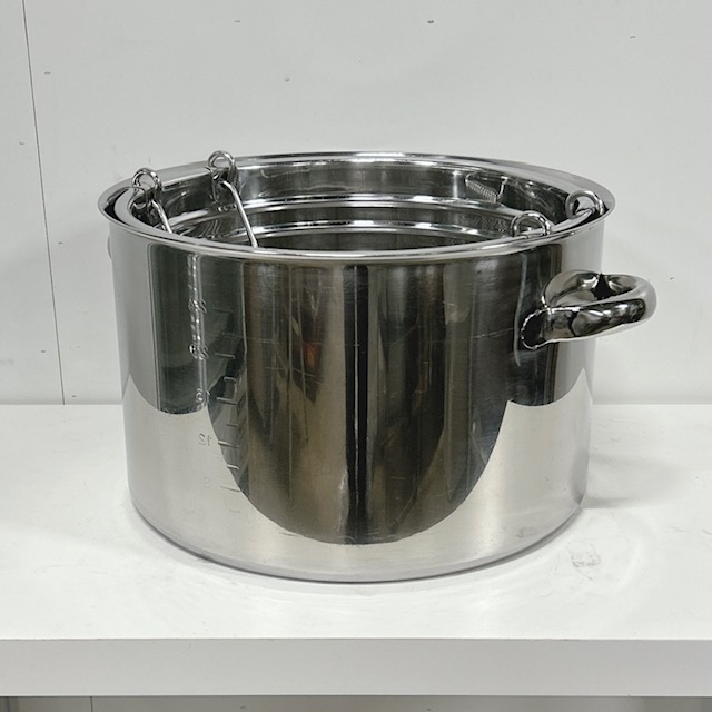 【中古】業務用 ステンレス  寸胴鍋 こし器付き 多機能鍋 スープ鍋 寸胴 持ち手付き IH対応 24L φ405×H245(mm)