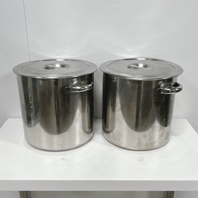 【中古】業務用 調理器具 18-8 ステンレス 寸胴鍋 ストックポット 30cm 約20L φ300×H300(mm)  2点セット ※IH対応不可