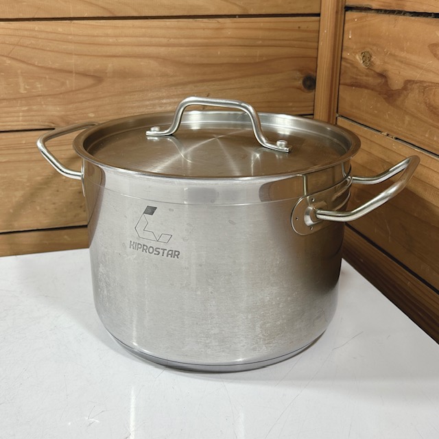 【中古】業務用 KIPROSTAR/キプロスター 業務用 ステンレス 半寸胴鍋 IH対応 電磁調理器鍋 22cm 蓋付 φ220×H160(mm)